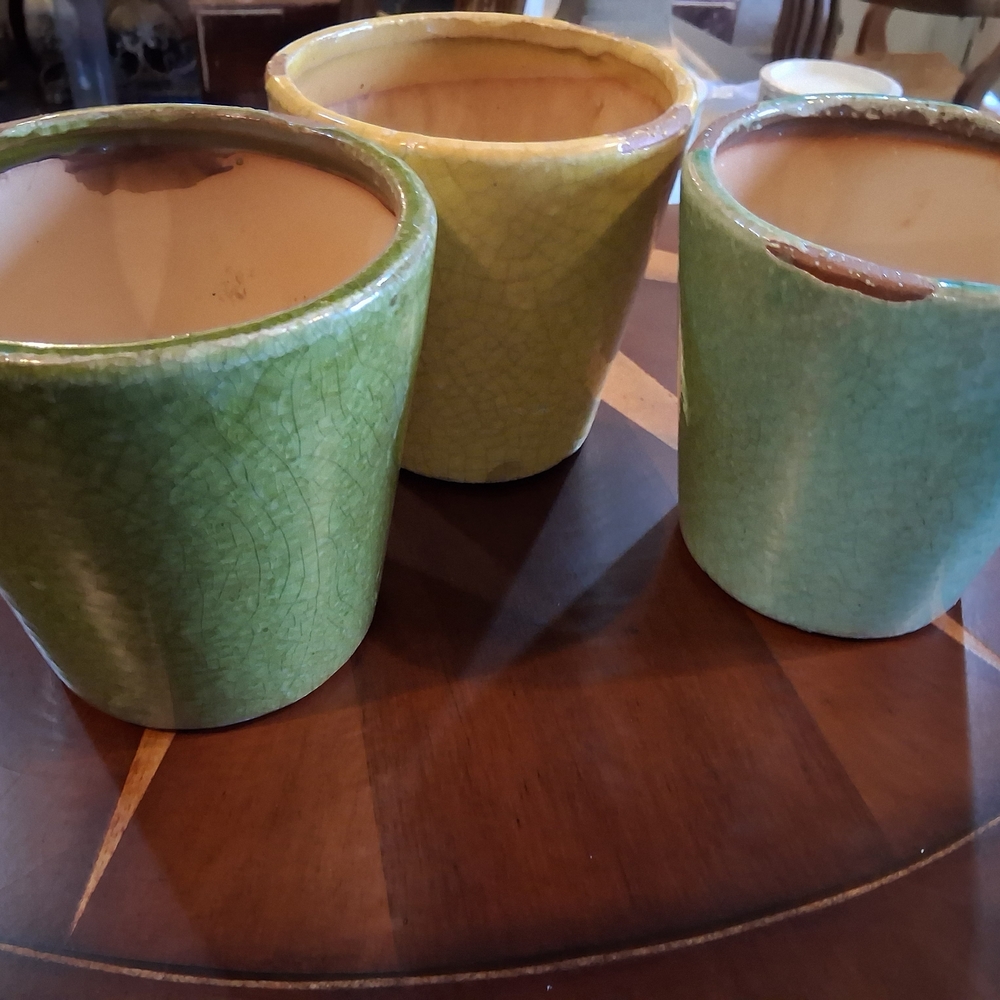 Green and Yellow Ceramic Planter Set